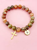 Leopard Skin Jasper Bracelet in Gold or Silver, Natural Leopard Skin Jasper Gemstone Jewelry, N6391