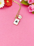 Gold Ace of Clubs Charm Necklace, Ace of Clubs Card Poker Jewelry Gifts, Card Style Option, N6393