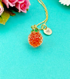 Gold Orange Necklace, Handmade Lampwork Fruit Charm, N4996