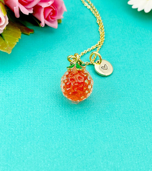 Gold Orange Necklace, Handmade Lampwork Fruit Charm, N4996