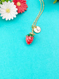 Red Strawberry Charm Necklace in Gold, Best Christmas Gifts for Girlfriends, N5778