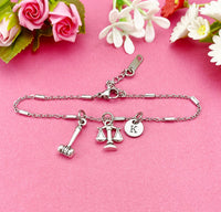 Silver Lawyer Bracelet Justice Scale Gavel Charm, Libra Charm, Lawyer Gift, Attorney Gift, Law School Graduate Graduation Gift, BN1531