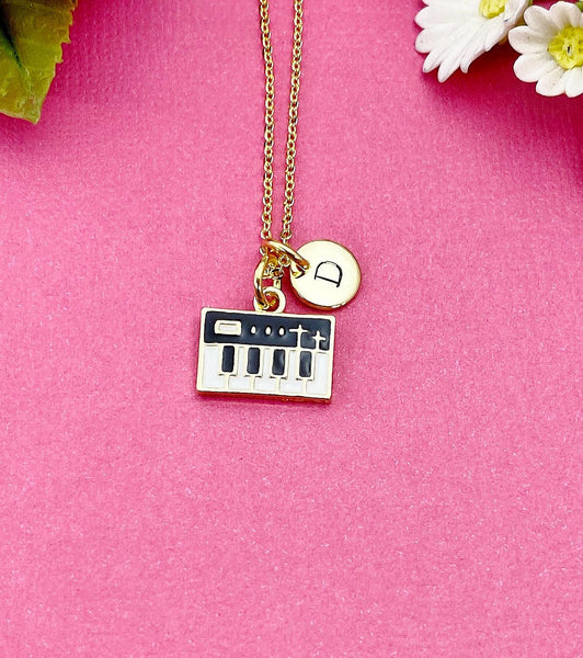 Piano Keyboard Charm Necklace in Gold , Acoustic Keyboard Stringed Percussion Instrument, N4357