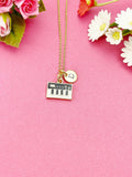 Piano Keyboard Charm Necklace in Gold , Acoustic Keyboard Stringed Percussion Instrument, N4357