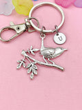 Bird on Tree Branch Charm Keychain – Nature Inspired Accessory for Bird Lovers, N6484