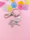 Bird on Tree Branch Charm Keychain – Nature Inspired Accessory for Bird Lovers, N6484