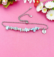 Silver Larimar Bracelet, Gold Option, Natural Larimar Gemstone Jewelry, N6117S
