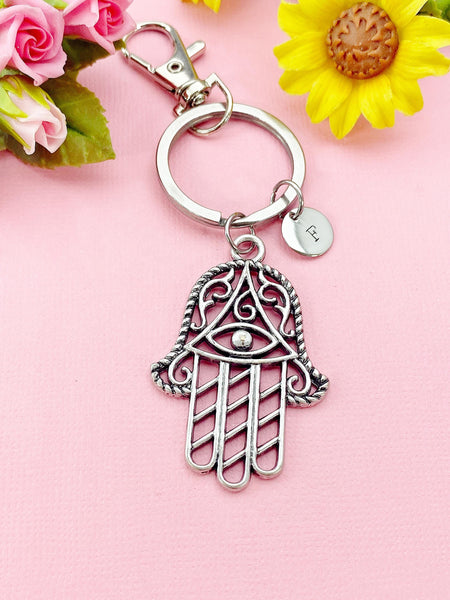 Hamsa Hand Charm Keychain or Necklace in Silver, N 6395