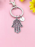 Hamsa Hand Charm Keychain or Necklace in Silver, N 6396K
