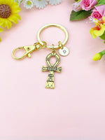 Gold Ankh Cross Charm Keychain, Ankh Cross Pendant, Egyptian Cross, N5769G