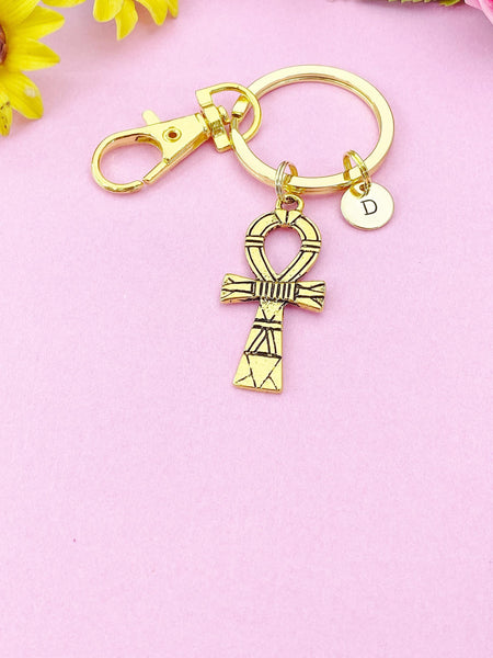 Gold Ankh Cross Charm Keychain, Ankh Cross Pendant, Egyptian Cross, N5769G