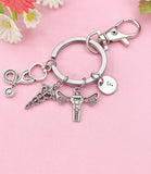 Anatomical Uterus Caduceus Stethoscope Charm Keychain or Necklace in Silver, Gifts for Obstetricians Gynecologist OB-GYN Specialist, N6400