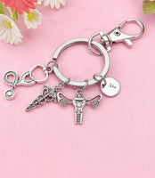 Anatomical Uterus Caduceus Stethoscope Charm Keychain or Necklace in Silver, Gifts for Obstetricians Gynecologist OB-GYN Specialist, N6400