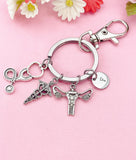 Anatomical Uterus Caduceus Stethoscope Charm Keychain or Necklace in Silver, Gifts for Obstetricians Gynecologist OB-GYN Specialist, N6400