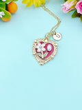 Red Heart Flower Pearl Charm Necklace, N6505R