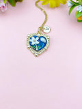 Blue Heart Flower Pearl Charm Necklace, N6505B