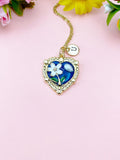 Blue Heart Flower Pearl Charm Necklace, N6505B