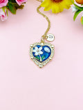 Blue Heart Flower Pearl Charm Necklace, N6505B