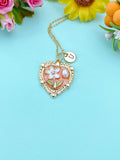 Pink Heart Flower Pearl Charm Necklace, N6505P
