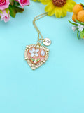 Pink Heart Flower Pearl Charm Necklace, N6505P