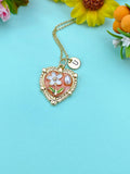 Pink Heart Flower Pearl Charm Necklace, N6505P