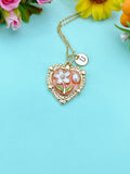 Pink Heart Flower Pearl Charm Necklace, N6505P