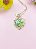 Green Heart Flower Pearl Charm Necklace, N6505G