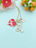 Red Heartbeat Stethoscope Charm Necklace – Gift for Cardiologists & Heart Specialists, N6506