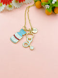 Medicine Bottles Stethoscope Charm Necklace – Medical Jewelry Gift for Nurses, Doctors, Pharmacists & Healthcare Workers, N6508