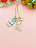 Medicine Bottles Stethoscope Charm Necklace – Medical Jewelry Gift for Nurses, Doctors, Pharmacists & Healthcare Workers, N6508