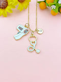 Infrared Thermometer Stethoscope Charm Necklace – Medical Jewelry Gift for Nurses, Doctors, EMTs & Healthcare Workers, N6512