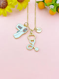Infrared Thermometer Stethoscope Charm Necklace – Medical Jewelry Gift for Nurses, Doctors, EMTs & Healthcare Workers, N6512