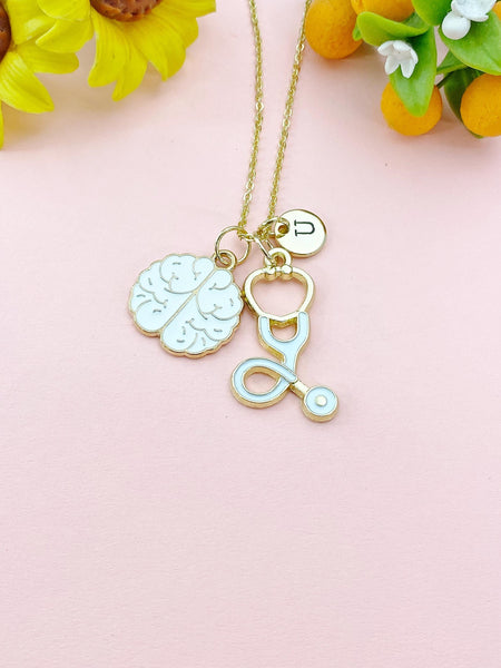 Anatomy Human Brain Stethoscope Charm Necklace – Medical Jewelry Gift for Neurologists, Nurses, Doctors & Healthcare Workers, N6516