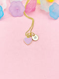 Tiny Violet Heart Necklace, Purple Heart, Gold Dainty Enamel Pendant, Minimalist Jewelry,  N4327