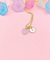 Tiny Violet Heart Necklace, Purple Heart, Gold Dainty Enamel Pendant, Minimalist Jewelry,  N4327