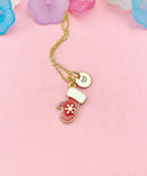 Gold Mitten Charm Necklace, Christmas Jewelry, Holiday Pendant for Her, N620
