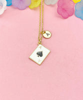 Ace of Spades Pendant Necklace, Poker Playing Card Jewelry, Casino Gift,  N5071
