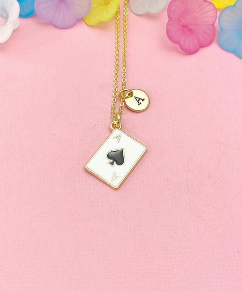 Ace of Spades Pendant Necklace, Poker Playing Card Jewelry, Casino Gift,  N5071