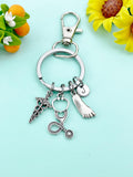 Caduceus Stethoscope Foot Keychain, Foot Ankle Specialist, Medical Symbol Jewelry for Podiatrists Doctor Nurse, N6405K