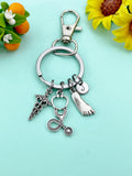 Caduceus Stethoscope Foot Keychain, Foot Ankle Specialist, Medical Symbol Jewelry for Podiatrists Doctor Nurse, N6405K