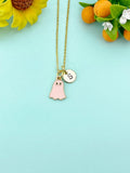 Gold Cute Pink Ghost Charm Necklace, Halloween Jewelry Gift, N6013P