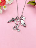 Caduceus Stethoscope Hand Palm Necklace, Doctor Nurse Necklace, Hand Palm Medical Charm, N6404