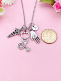 Caduceus Stethoscope Hand Palm Necklace, Doctor Nurse Necklace, Hand Palm Medical Charm, N6404