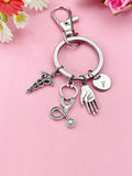 Caduceus Stethoscope Hand Palm Keychain, Doctor Nurse Keychain, Hand Palm Medical Charm, N6404K