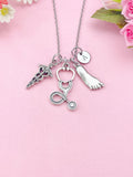 Caduceus Stethoscope Foot Necklace, Foot Ankle Specialist, Medical Symbol Jewelry for Podiatrists Doctor Nurse, N6405