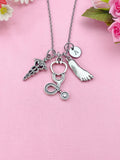 Caduceus Stethoscope Foot Necklace, Foot Ankle Specialist, Medical Symbol Jewelry for Podiatrists Doctor Nurse, N6405