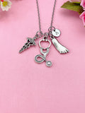 Caduceus Stethoscope Foot Necklace, Foot Ankle Specialist, Medical Symbol Jewelry for Podiatrists Doctor Nurse, N6405