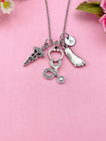 Caduceus Stethoscope Foot Necklace, Foot Ankle Specialist, Medical Symbol Jewelry for Podiatrists Doctor Nurse, N6405