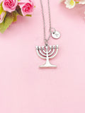Seven Branch Candlestick Charm Necklace, Temple Menorah, N6419
