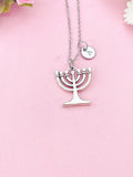 Seven Branch Candlestick Charm Necklace, Temple Menorah, N6419